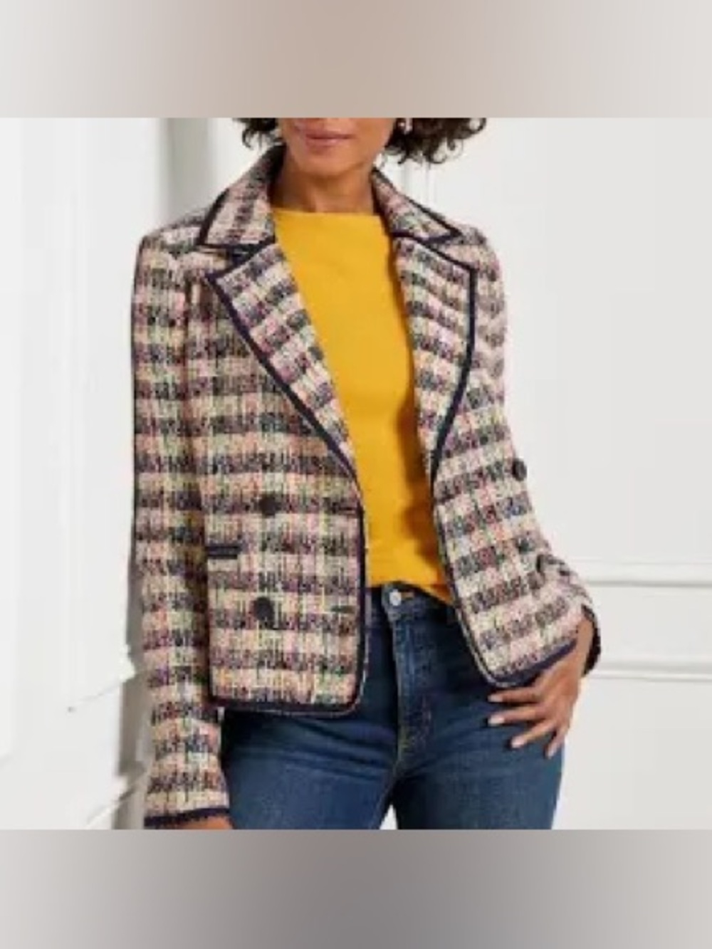 Talbots Size 10 Multicolor Tweed Boucle Blazer Double Breasted Cropped Jacket